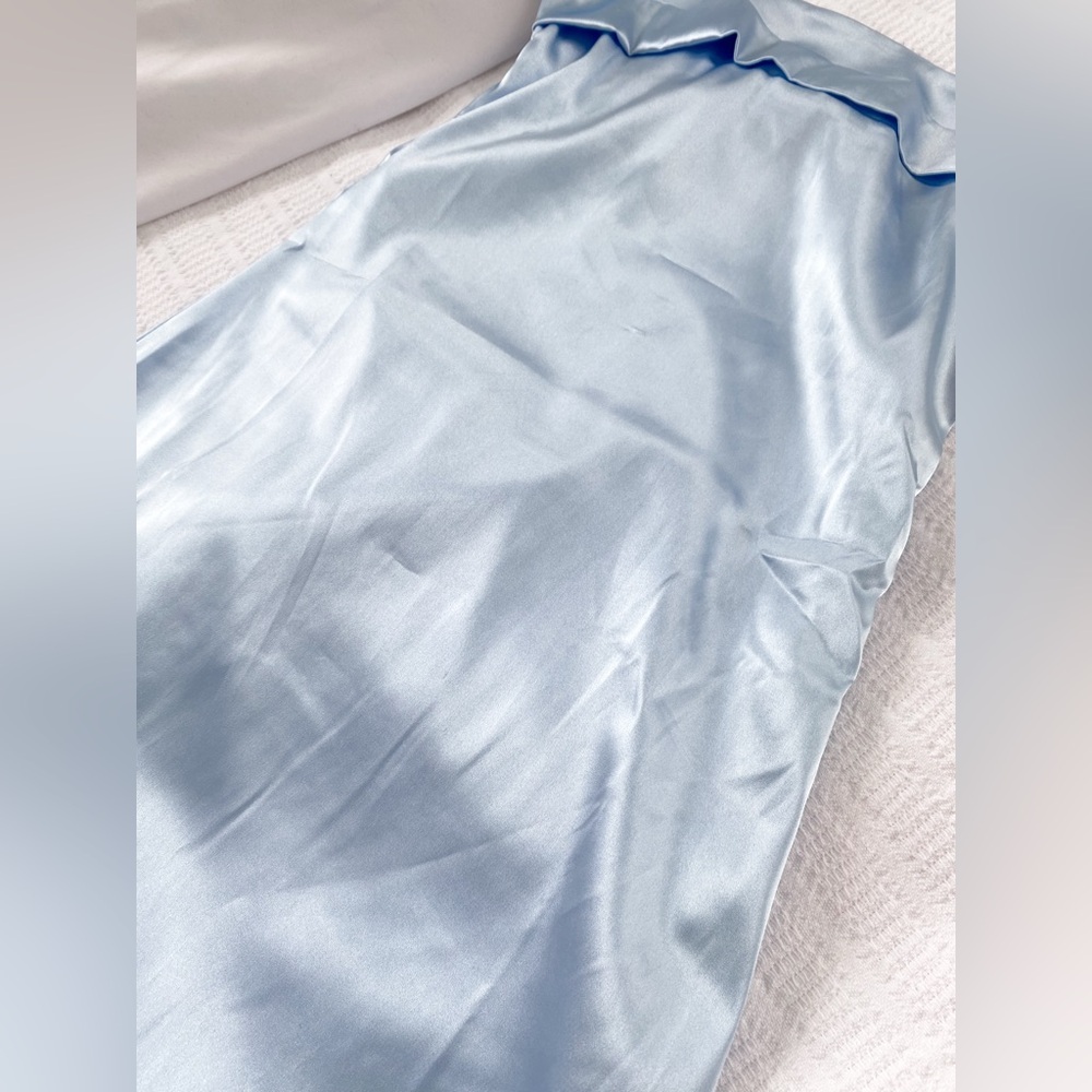 Blue Satin Strapless Eyecatcher MIDI Dress, Size Small - Picture 5 of 14